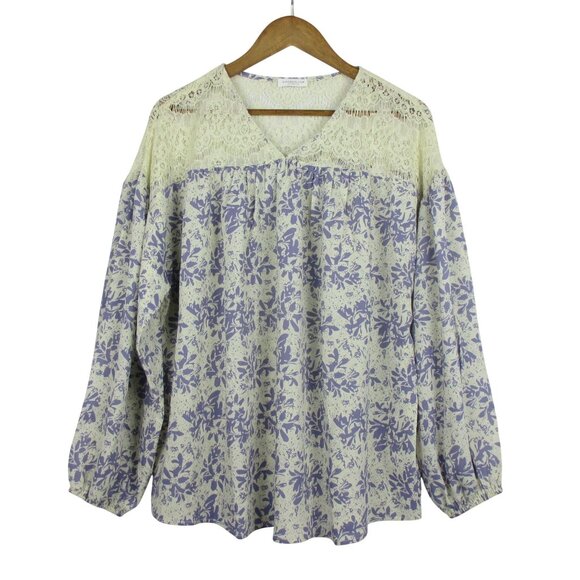 Chic Soul Top Blouse 1X Lace Floral Boho Peasant Flowy Cottagecore Coastal New - Picture 1 of 7